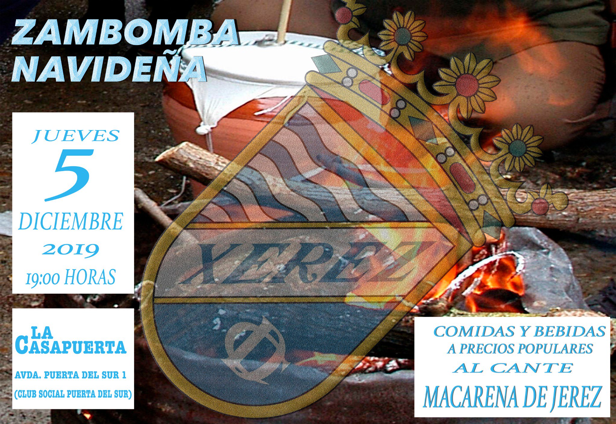 El jueves 5 de diciembre, a partir de las 19:00h. en el Bar La Casapuerta, se celebrará la I Zambomba Xerez CD que contará con la Macarena de Jerez.